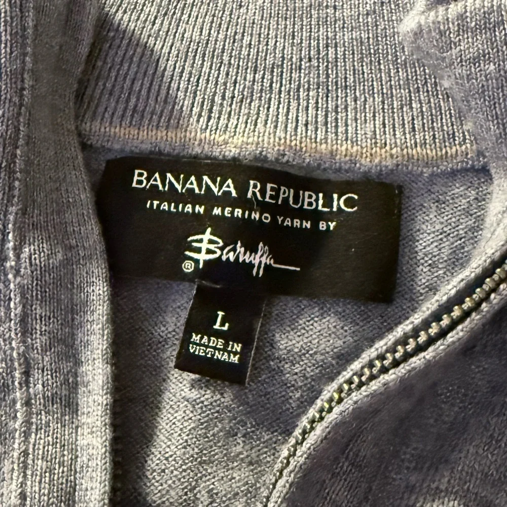 Banana Republic x Baruffa Wool Quarter Zip Sweater Large Blue Preppy Office Luxe